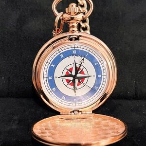 Strada Rose Gold Pocket Watch with 12”chain link and Nautical Compass